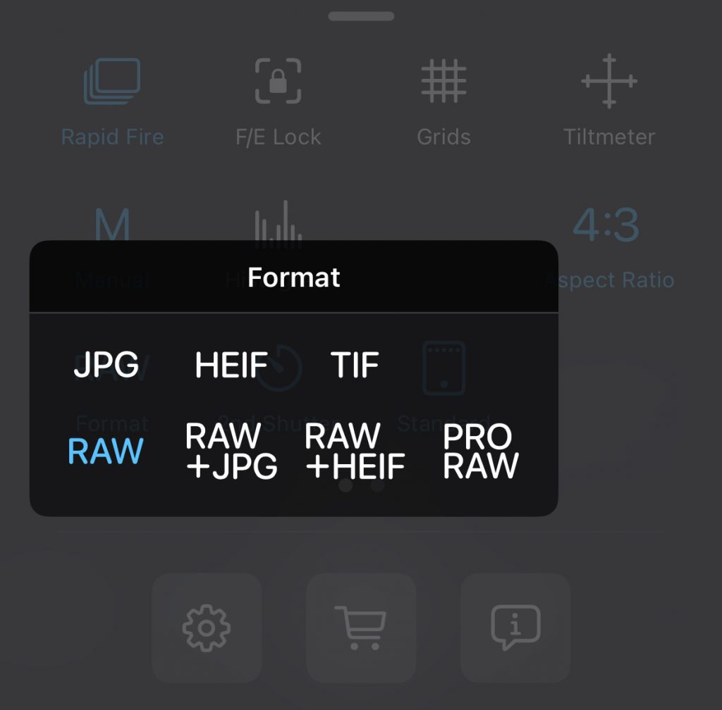 RAW photo formats in ProCamera